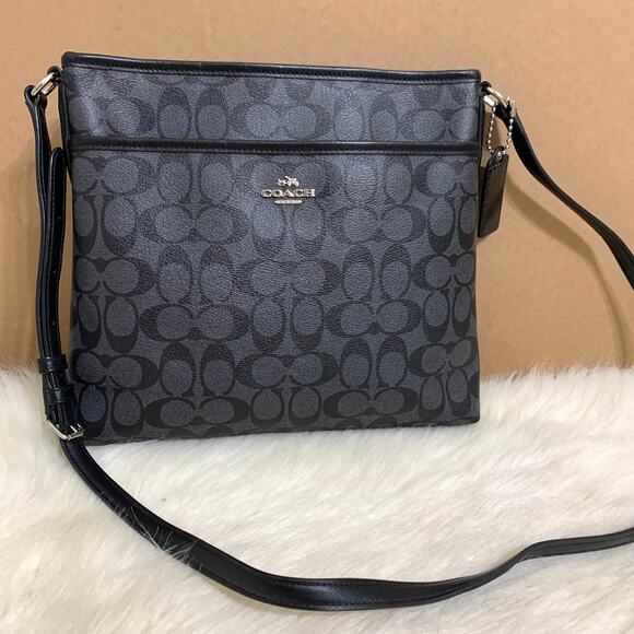 COACH Black Signature Coated Canvas PVC Logo File Messenger XBody Bag F58297 - Picture 15 of 15